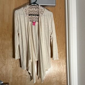 Cream Lace Detail Open Cardigan